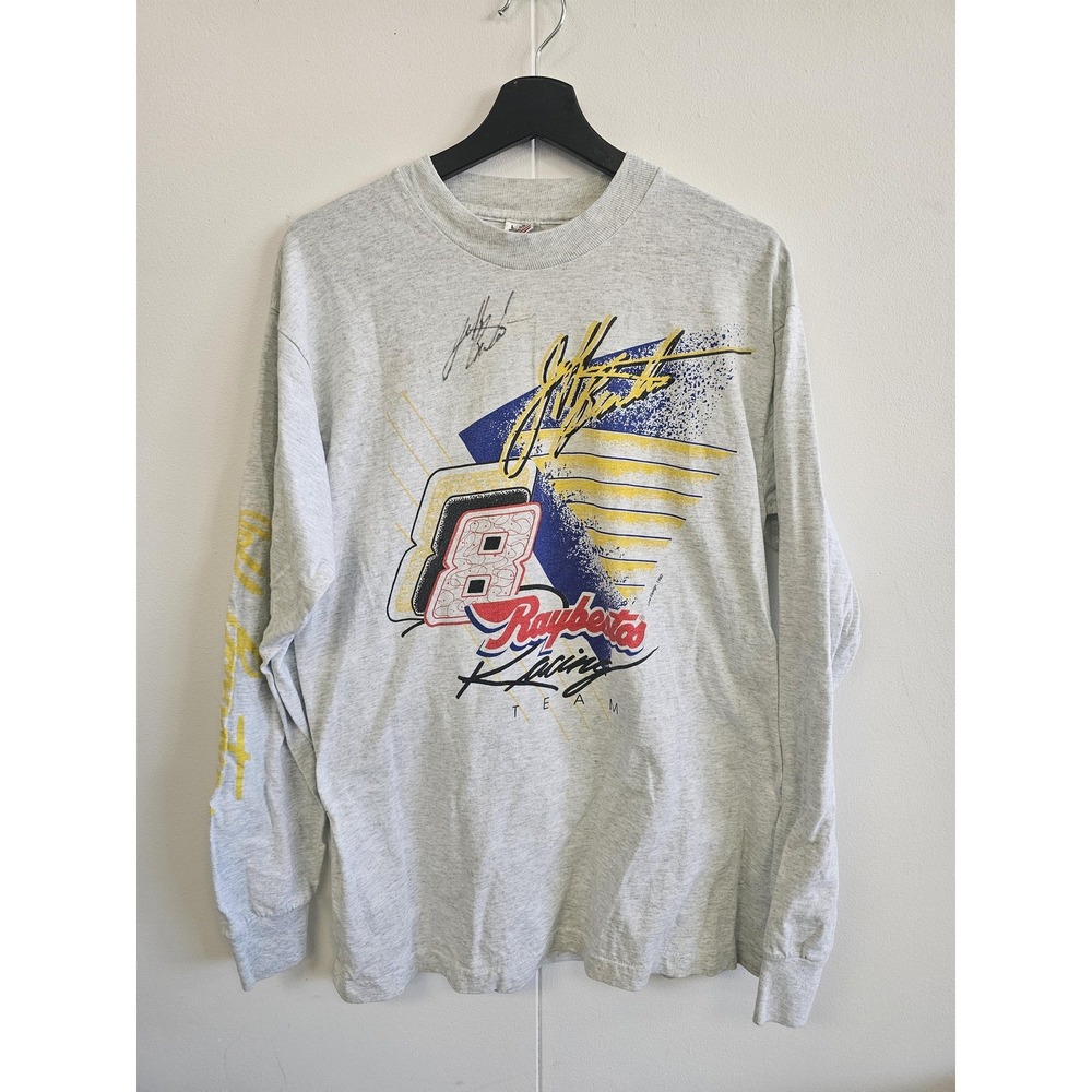Vintage Raybestos Racing Shirt Mens Large Gray Jeff Burton Signed NASCAR 90s USA